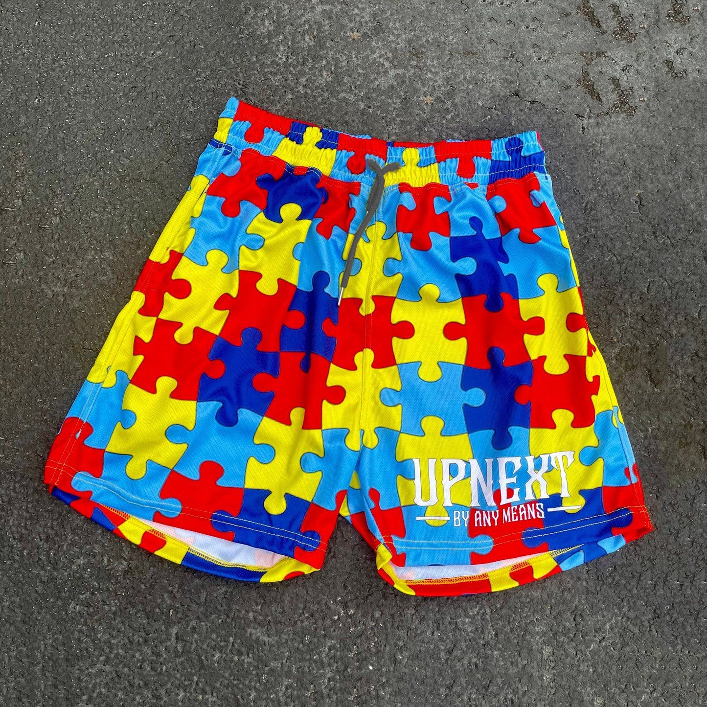 Up Next By Any Means Puzzles Print Mesh Shorts