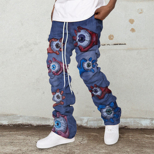 Personalized retro pattern pile pants street pants