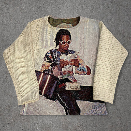 retro hip hop print tapestry sweatshirt