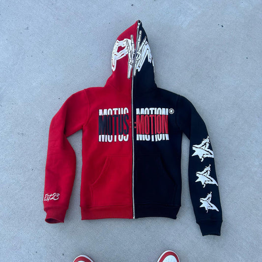 Personalized street style contrast print full zip hoodie
