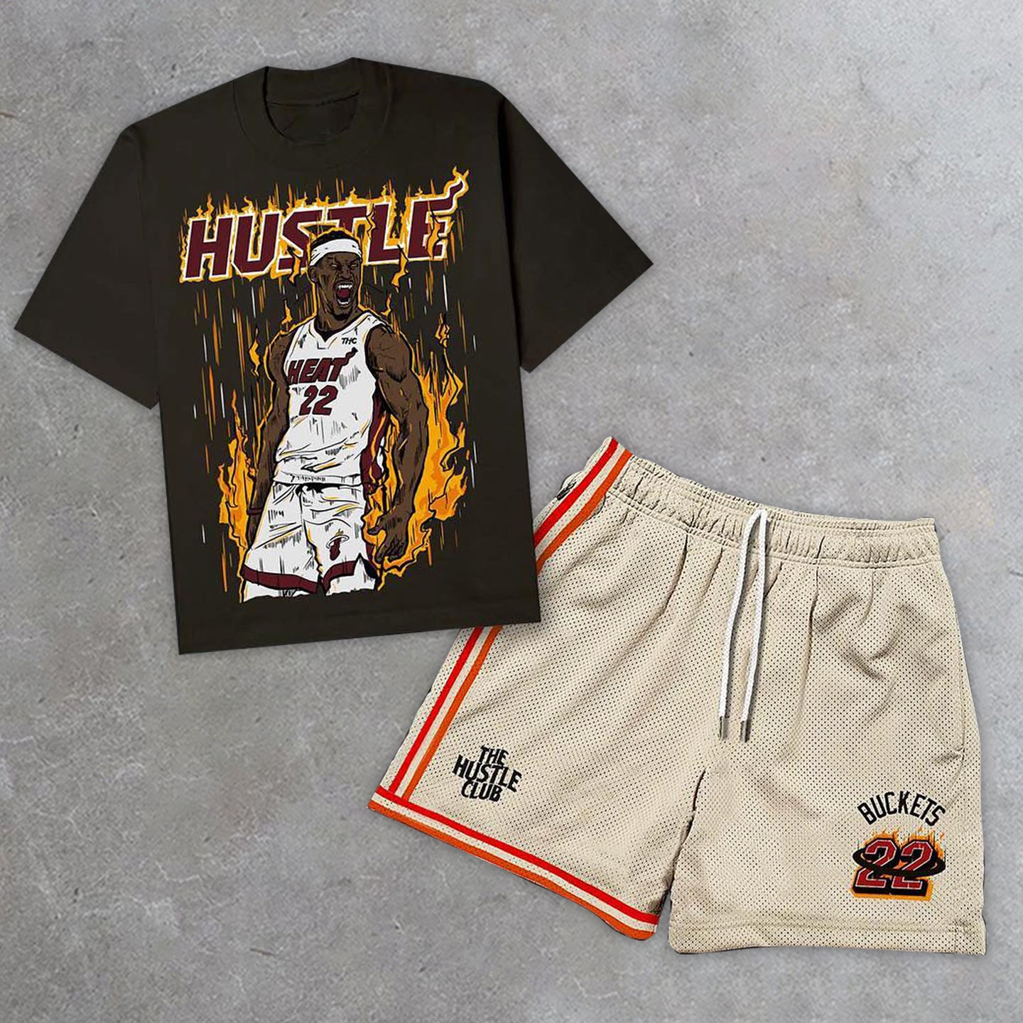 Hot-blooded basketball print casual street two-piece suit