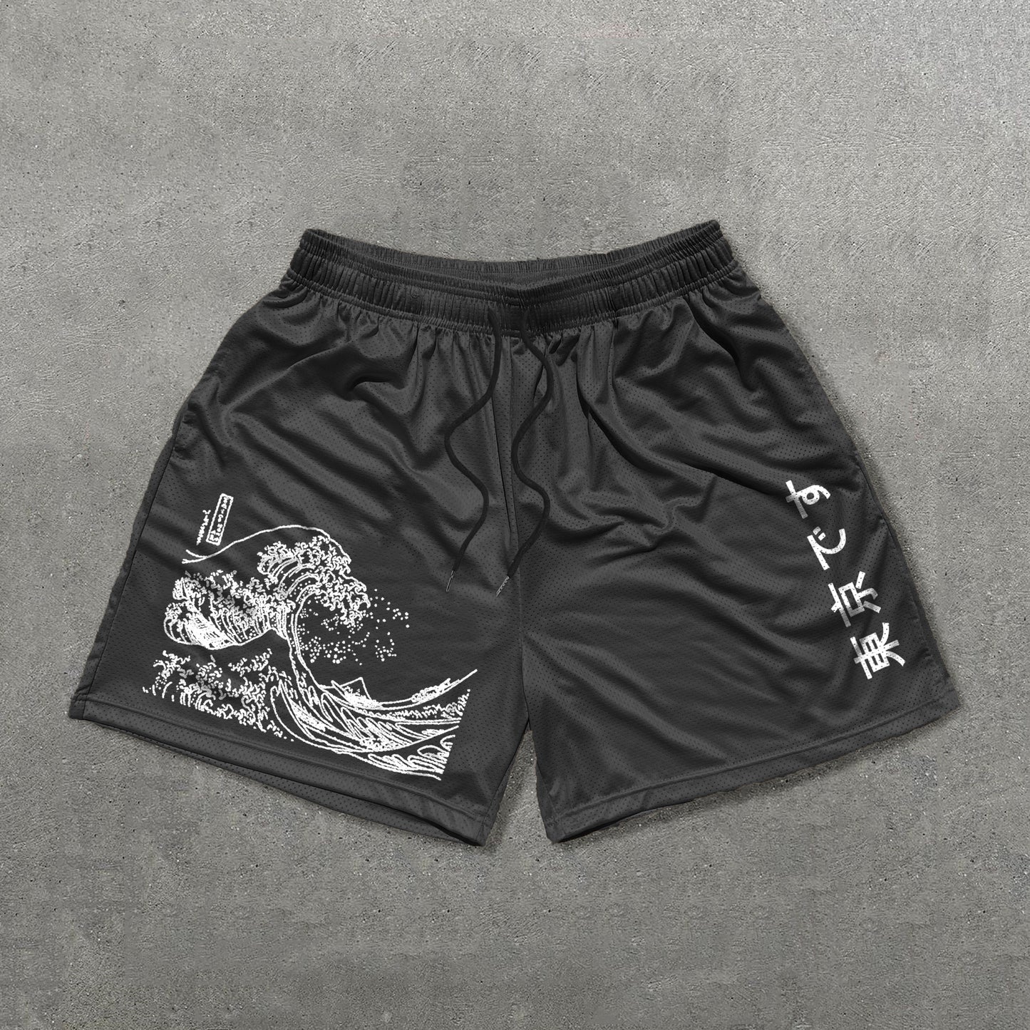 Ocean Waves & Japanese Print Mesh Shorts
