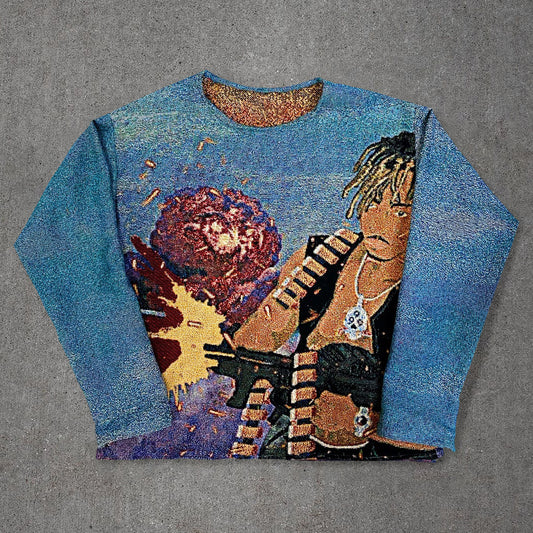 Retro Hip Hop Print Casual Tapestry Sweatshirt
