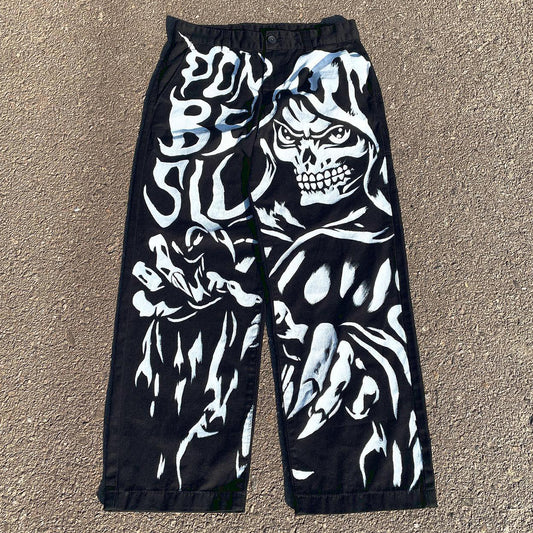Grim Reaper is Coming Hand-Drawn Graffiti Casual Street Jeans