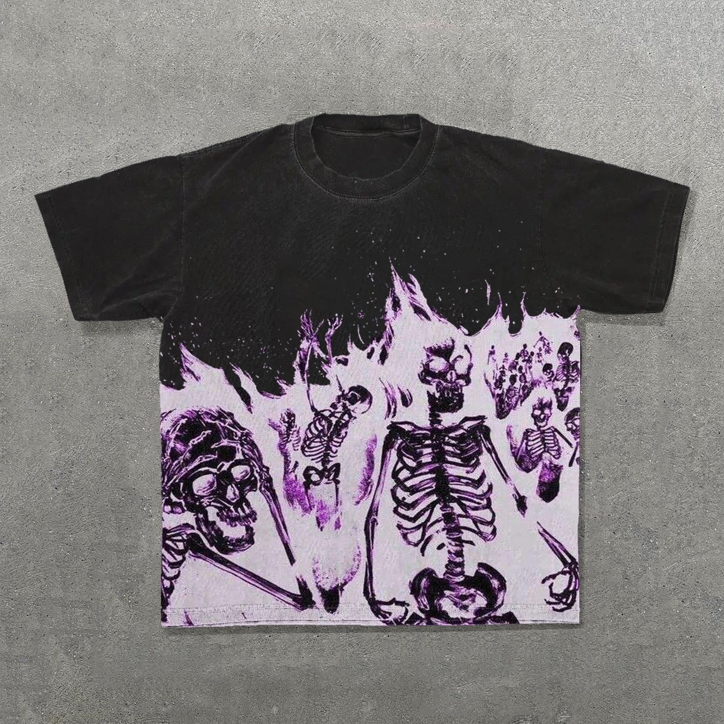 Skull In Flames Print Short Sleeve T-Shirt