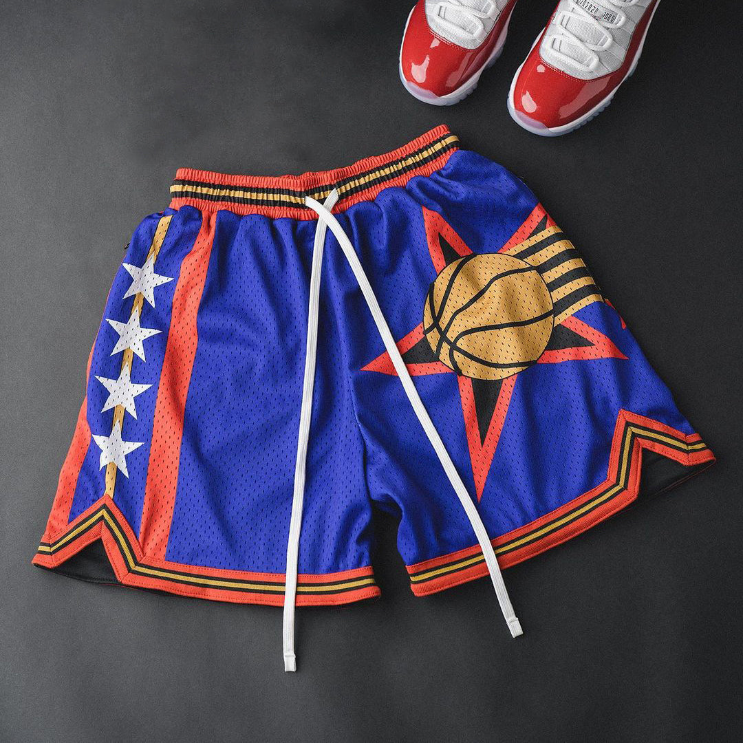 Basketball Team Vintage Print Zip Shorts