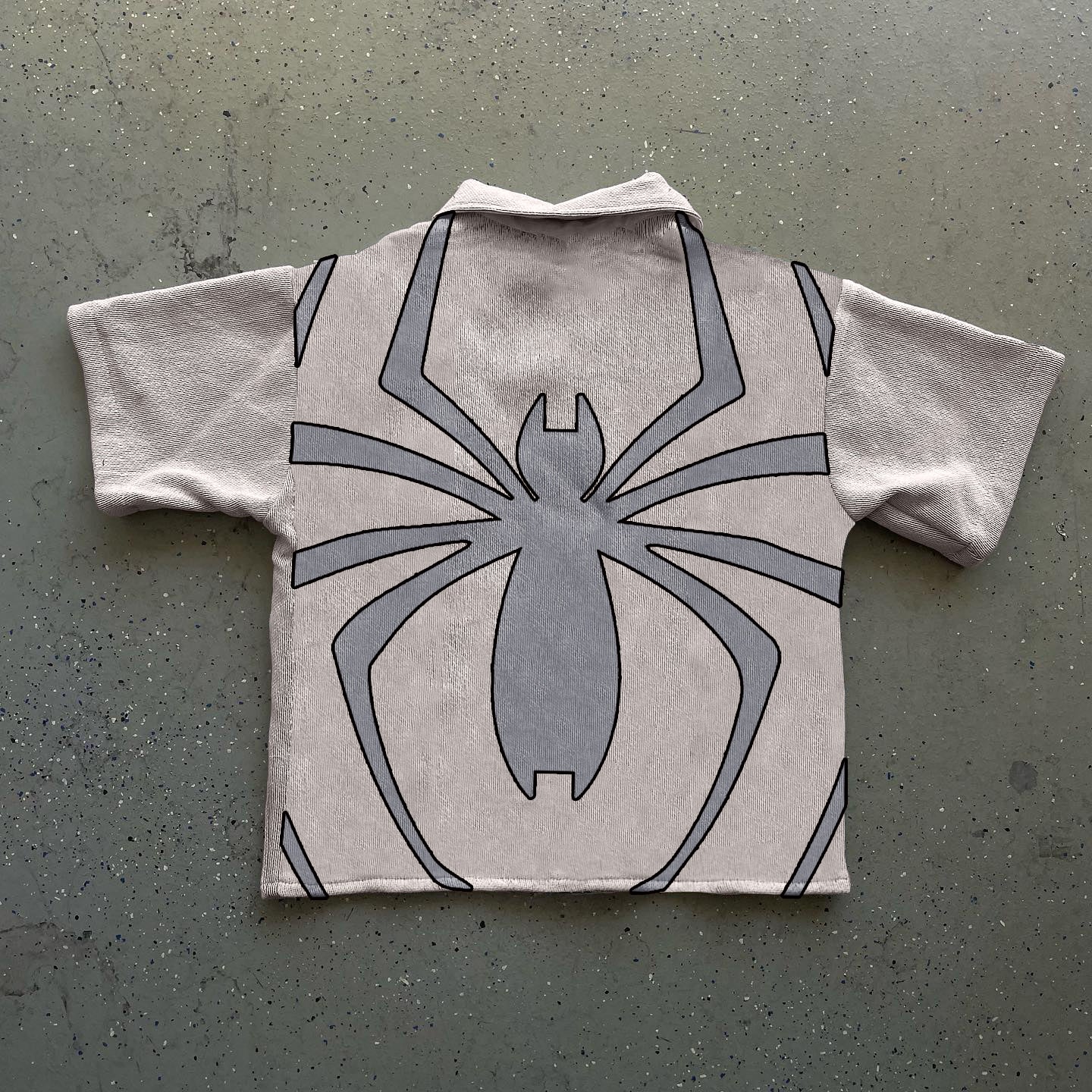 spider print tapestry zip short sleeve jacket