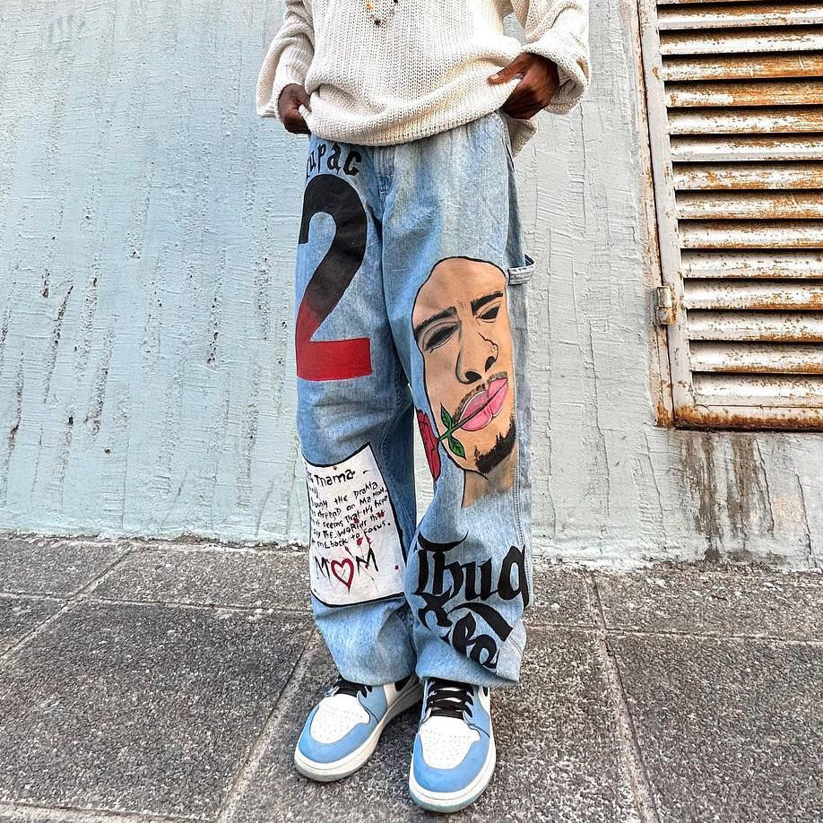 Thug Life Mixed Print Jeans