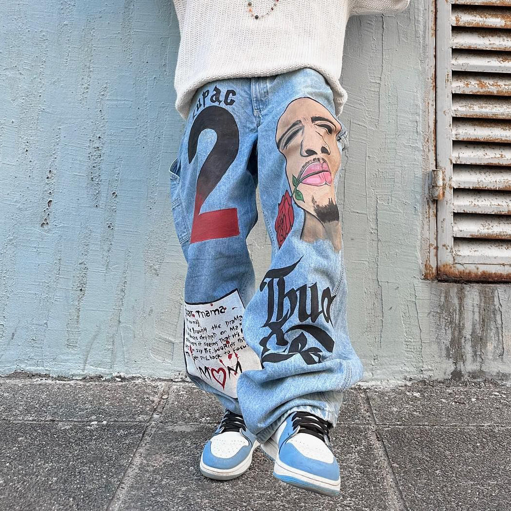 Thug Life Mixed Print Jeans