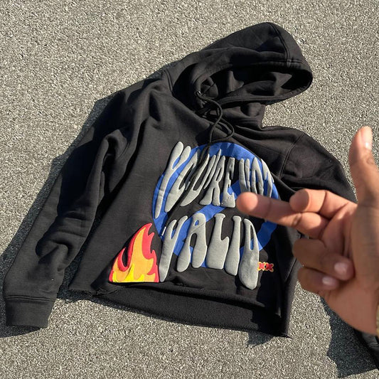 flame puff printing street hoodie