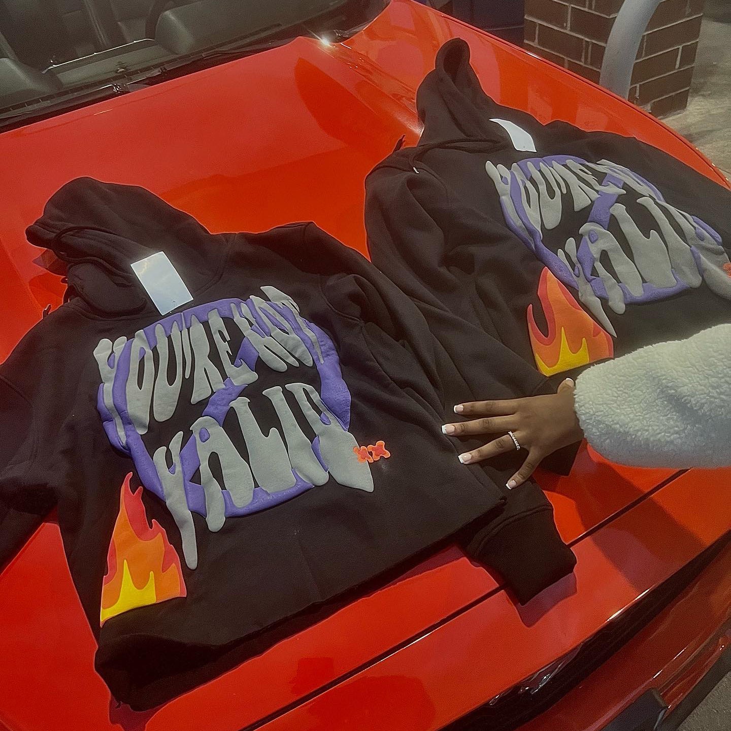 flame puff printing street hoodie