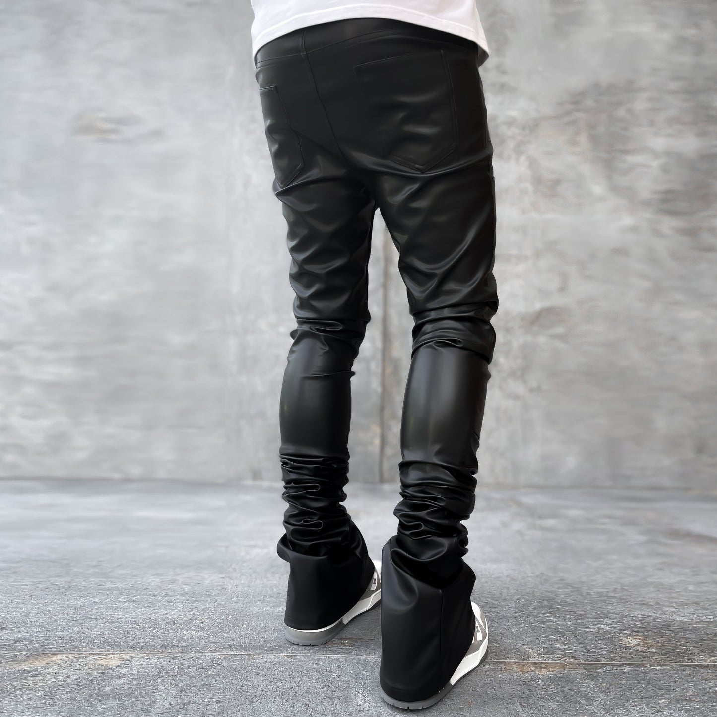 Retro trendy embroidered street leather trousers