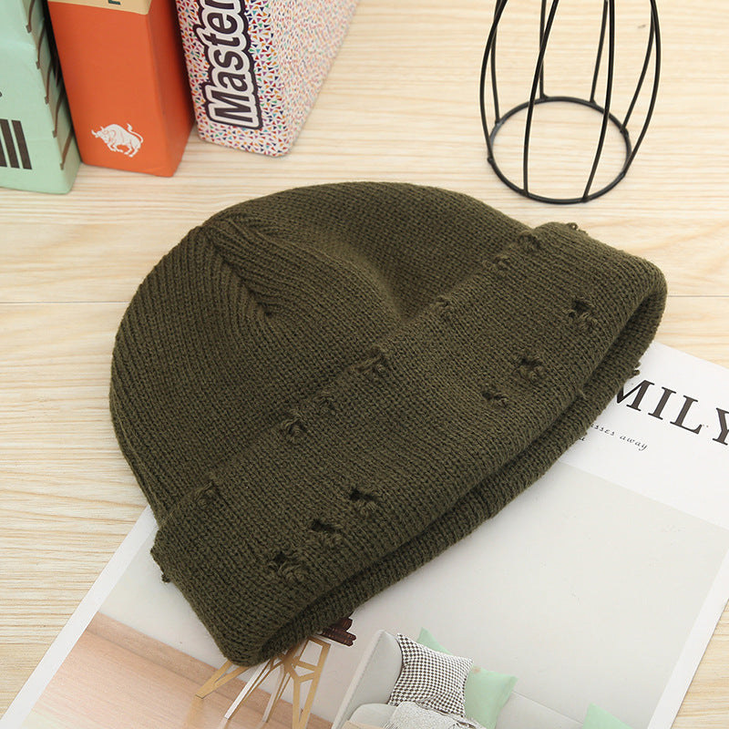 Hip-hop ripped autumn and winter warm woolen knitted hat