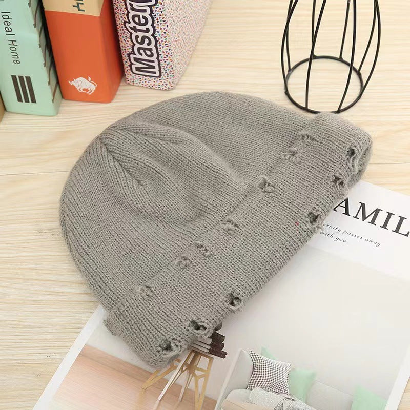 Hip-hop ripped autumn and winter warm woolen knitted hat