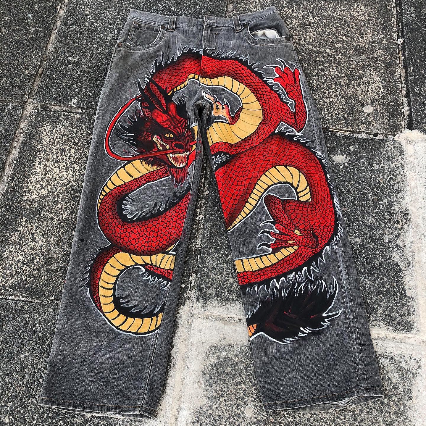 Personality Dragon Print Jeans