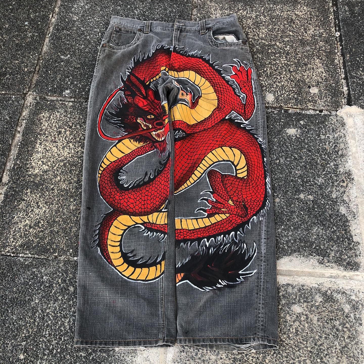 Personality Dragon Print Jeans
