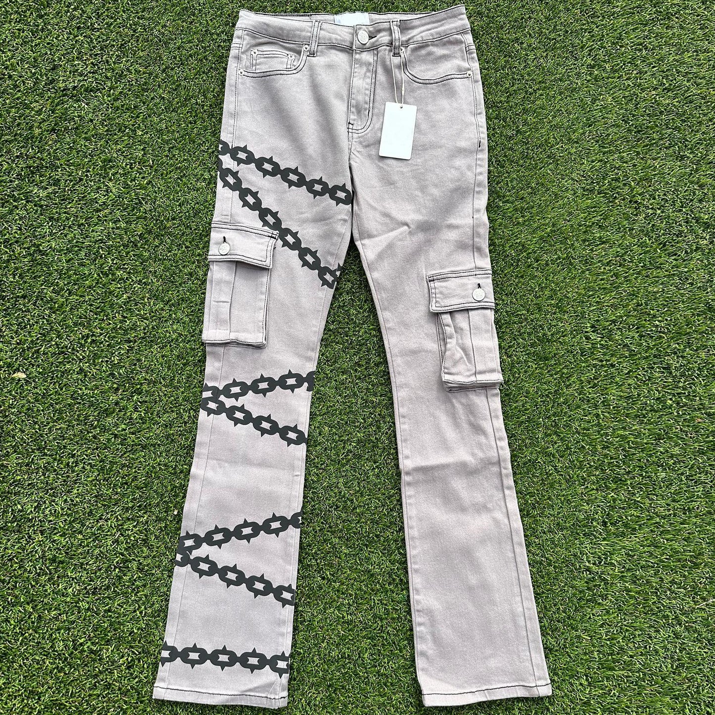 Stylish multi-pocket printed jeans