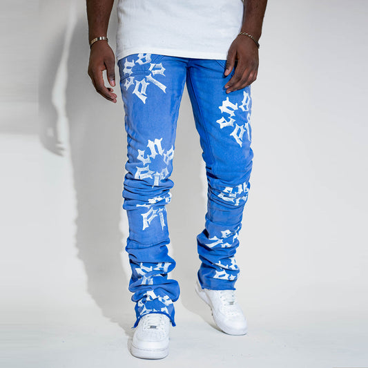 Casual Street Print Stacked Jeans