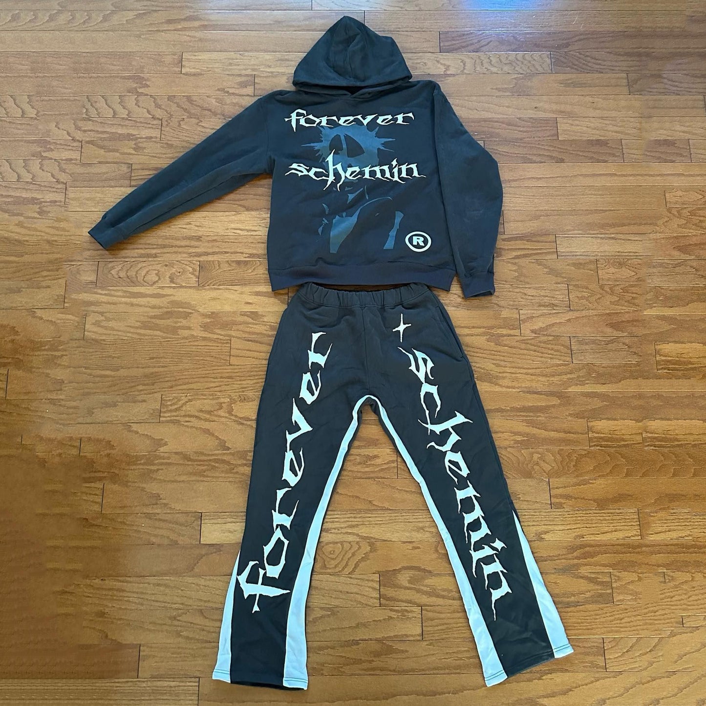 Forever Schemin Print Hoodie Sweatpants Two Piece Set