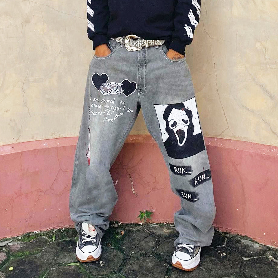 Fashion Skull Mix Print Jeans