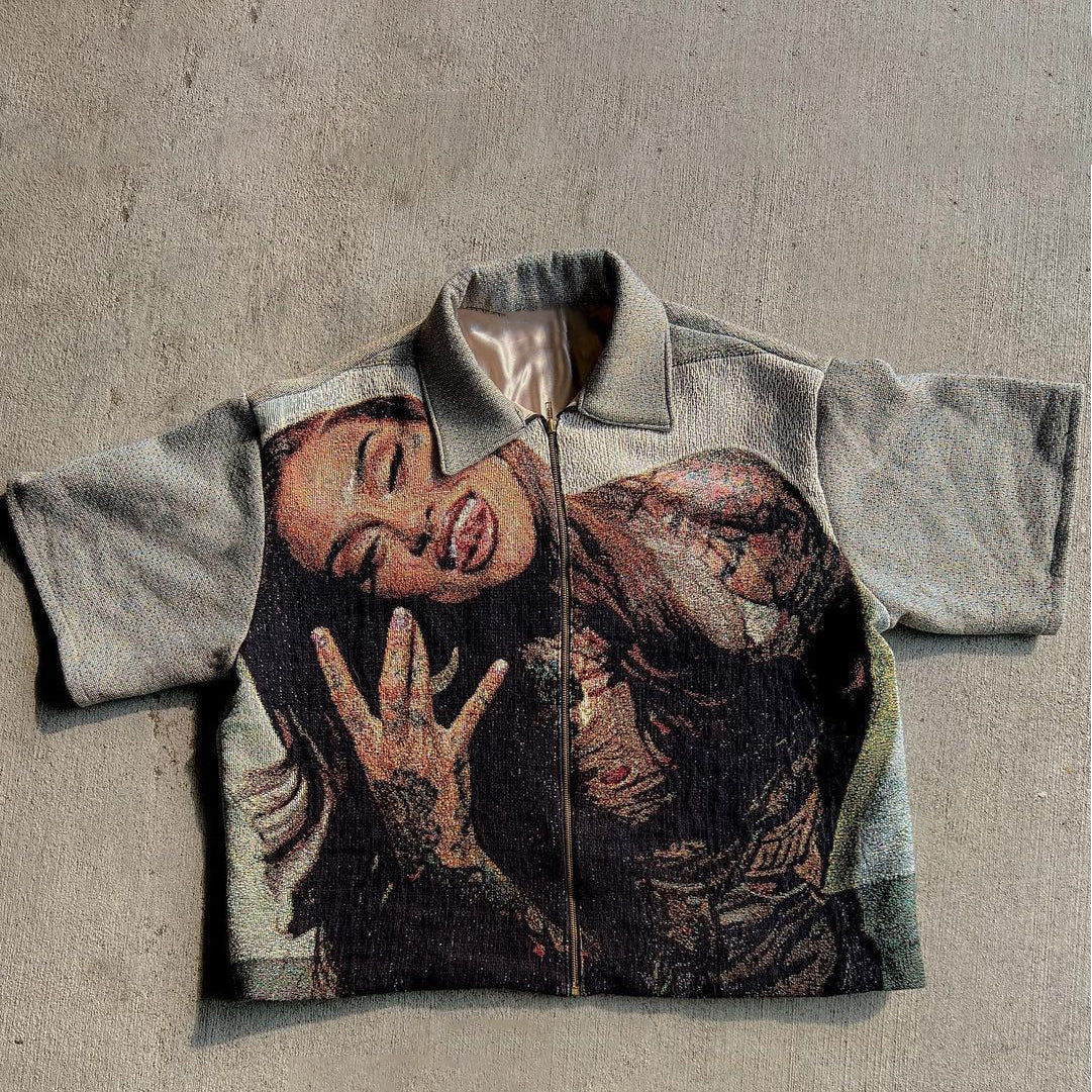 Stitched retro print fashion hoodie