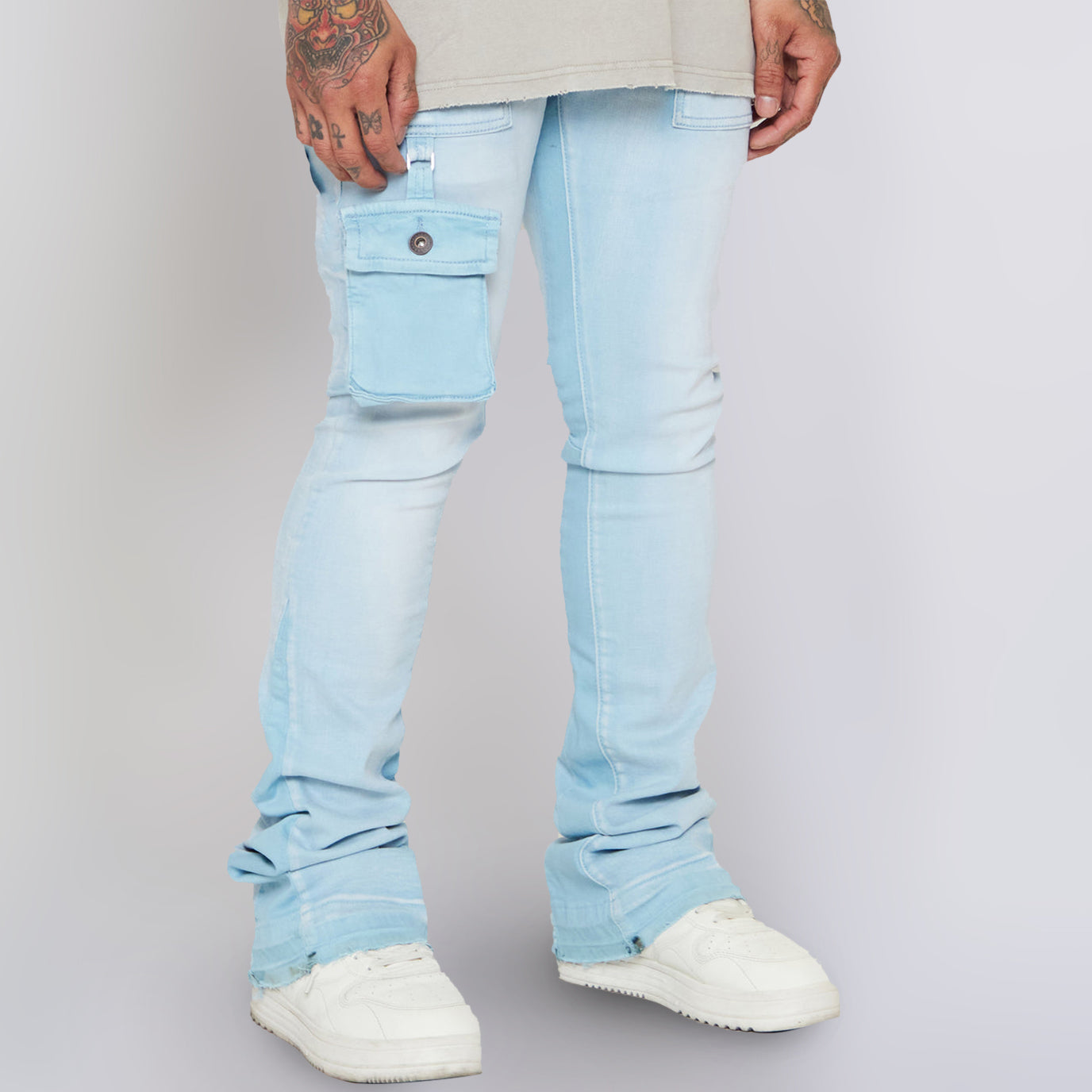 Stylish Cargo Pocket Stacked Jeans