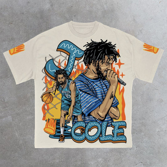 Rap Street Basketball Print Casual T-Shirt
