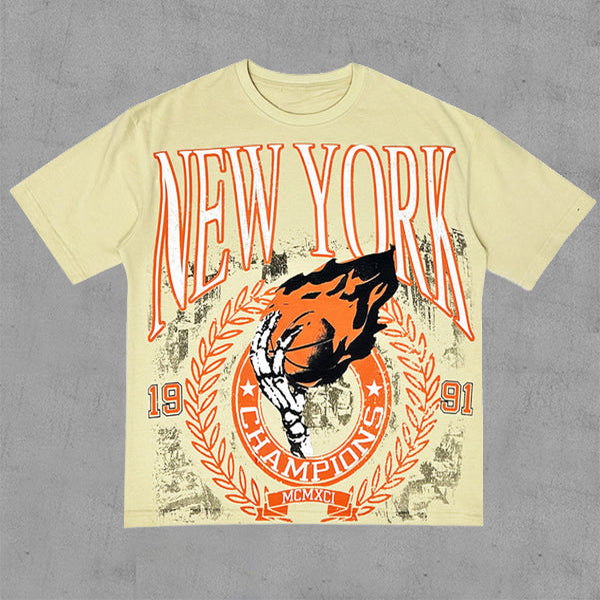 New York Print Casual Street Basketball T-Shirt