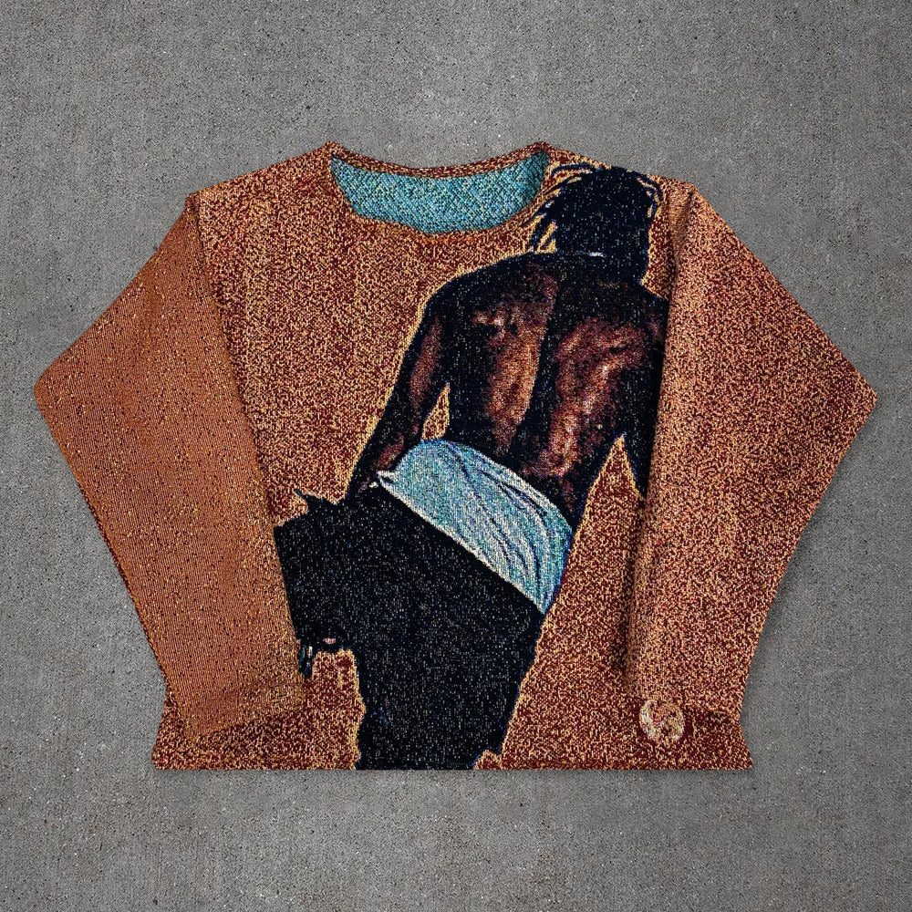 Trendy hip-hop graphic tapestry sweatshirt