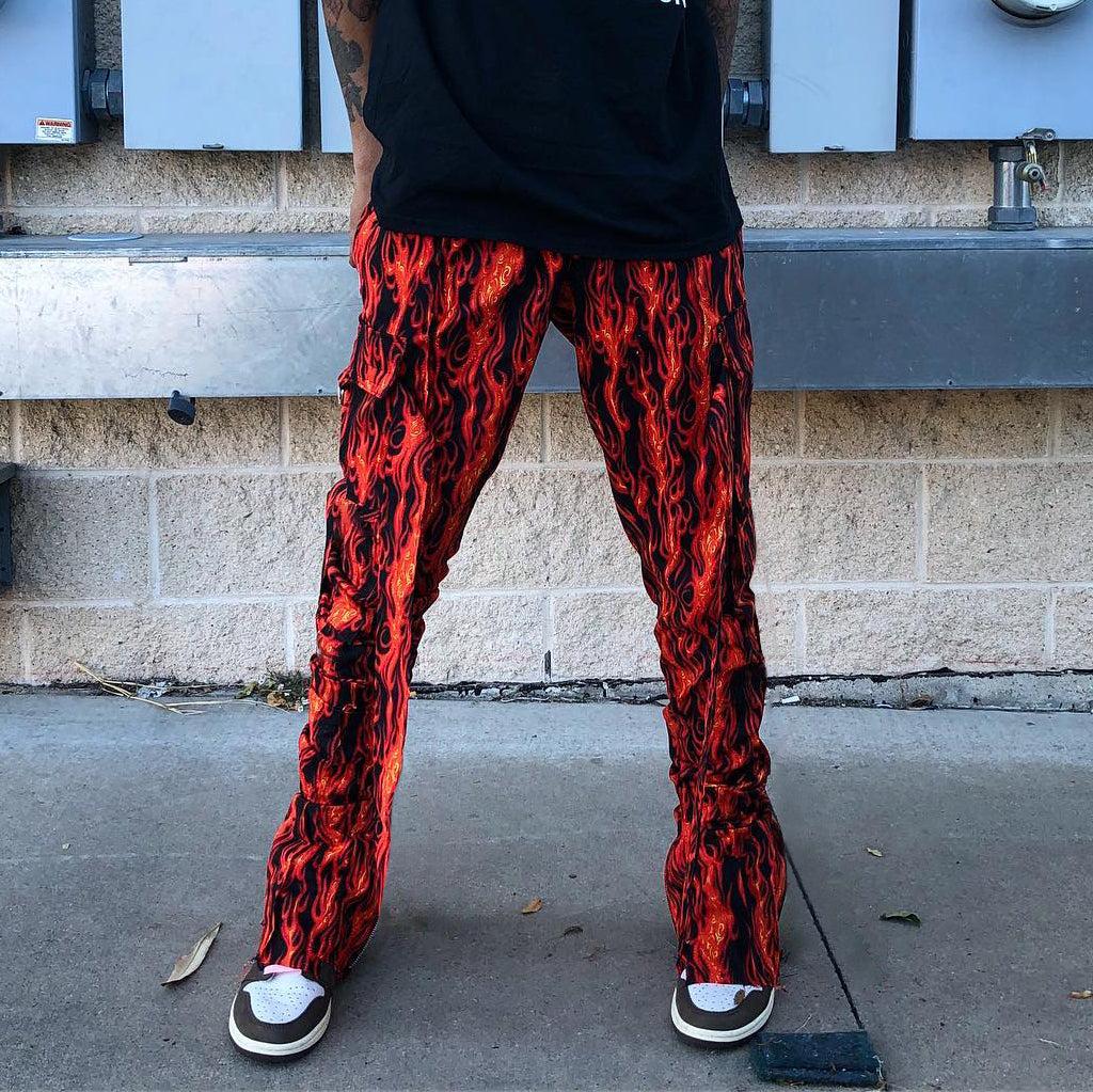 Trendy retro flame print trousers