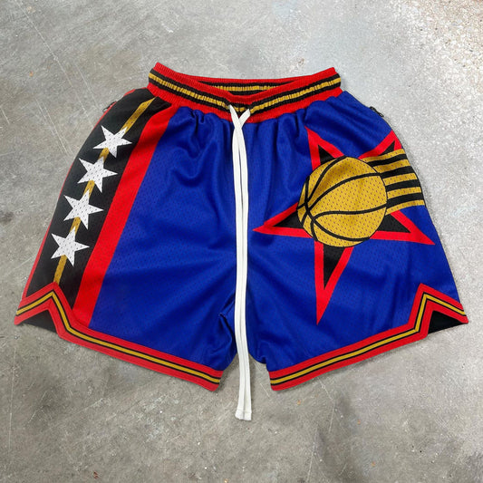 Basketball Team Vintage Print Zip Shorts