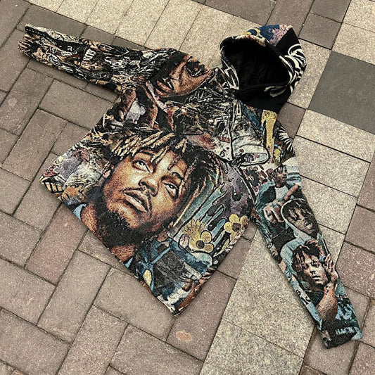 Casual street patchwork pattern hip hop rap tapestry hoodie