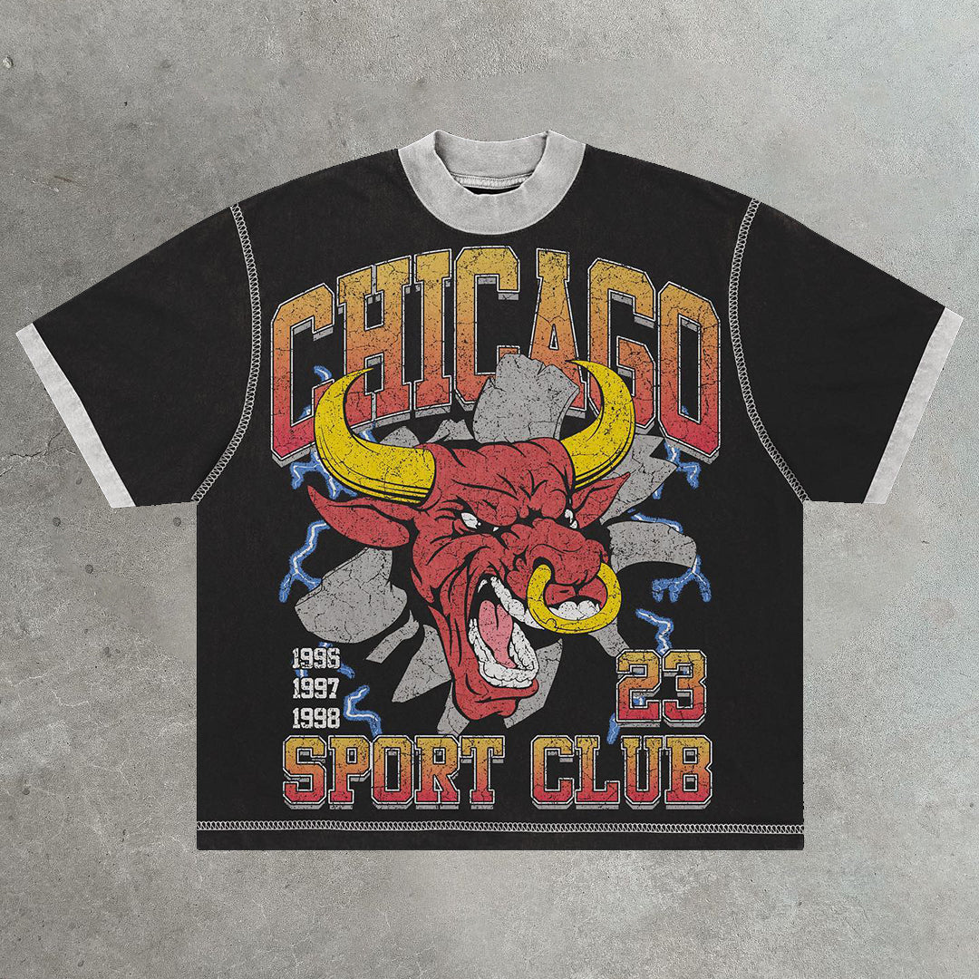 Raging Bull casual street print patchwork T-shirt