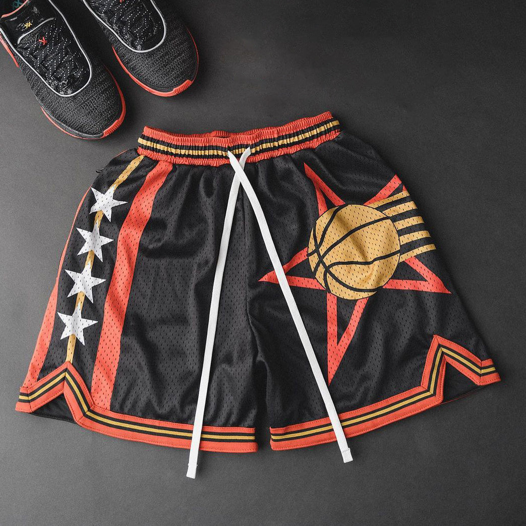 Retro Basketball Team Print Mesh Zip Shorts