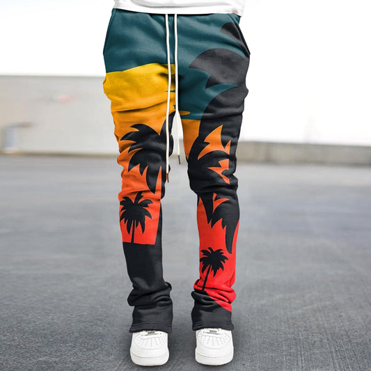 Trendy color contrast print fashion trousers