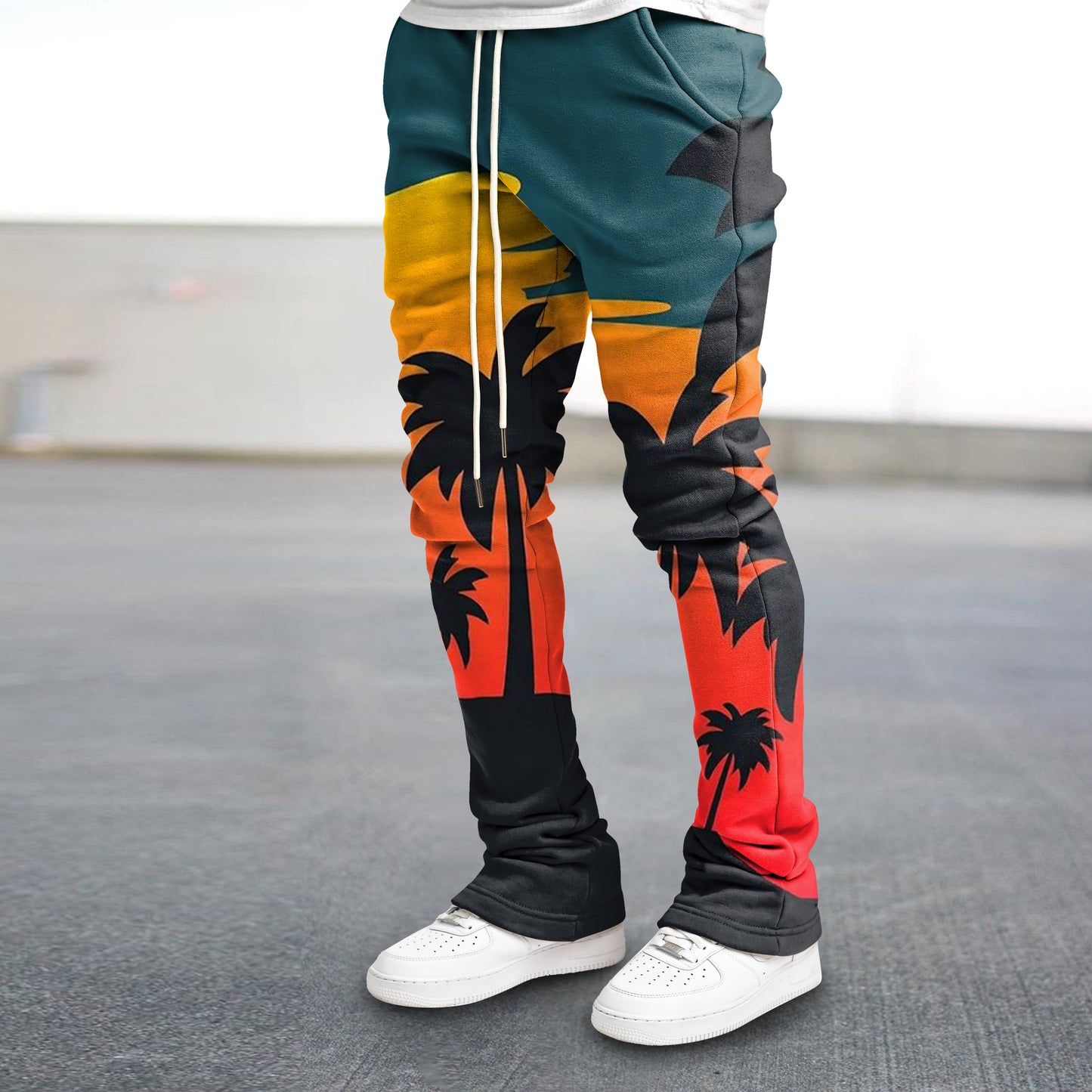 Trendy color contrast print fashion trousers
