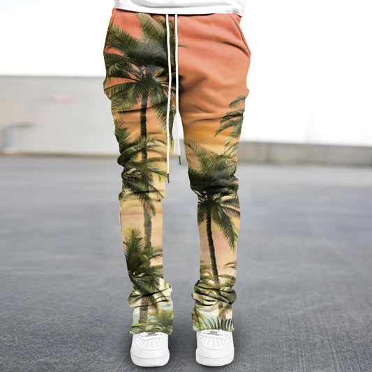 Fashion resort style coconut tree trousers