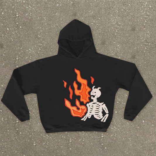 Personalized flame skull print hoodie