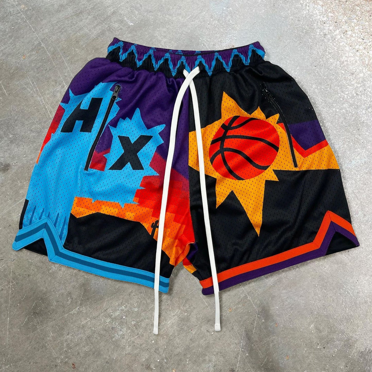 Retro trendy hip-hop basketball zipper shorts