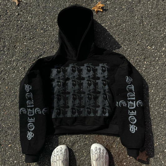 Cross print casual street sports hoodie