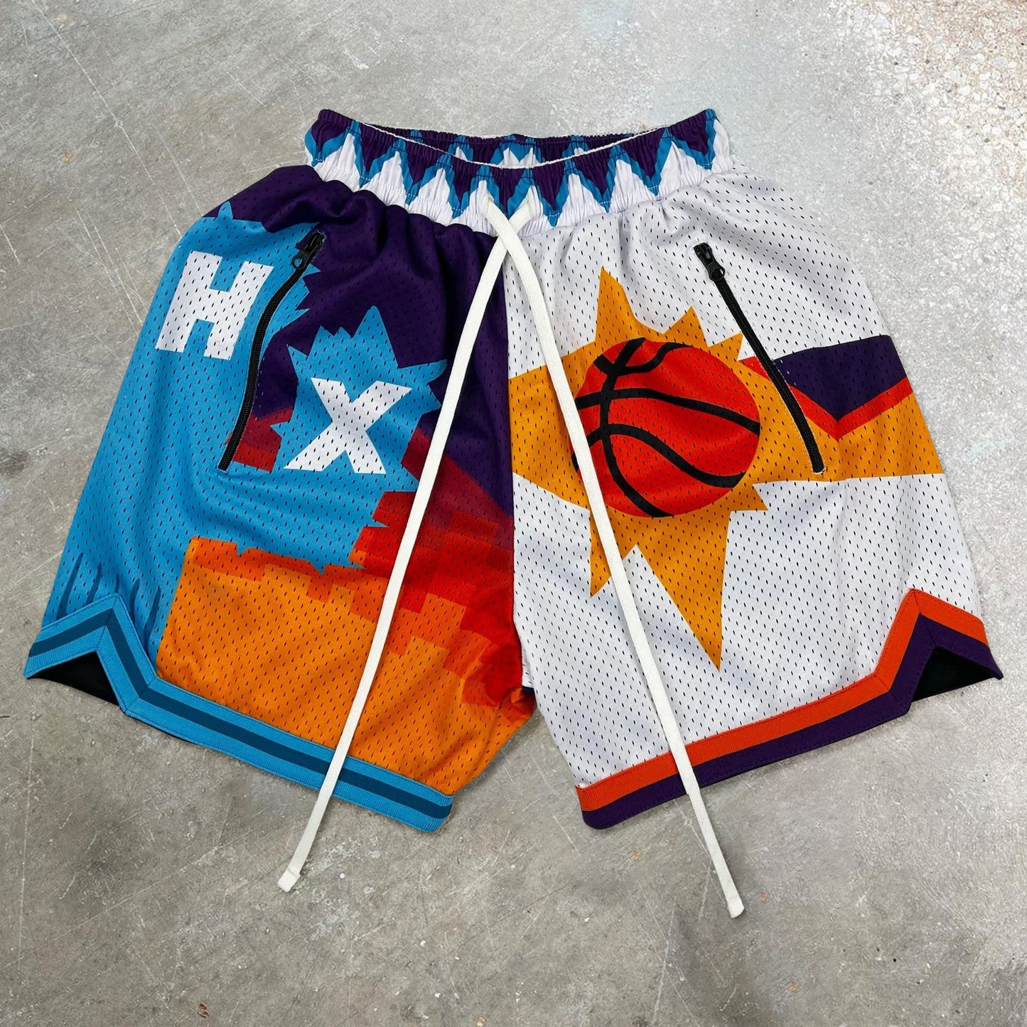 Tide brand retro basketball mesh zipper shorts