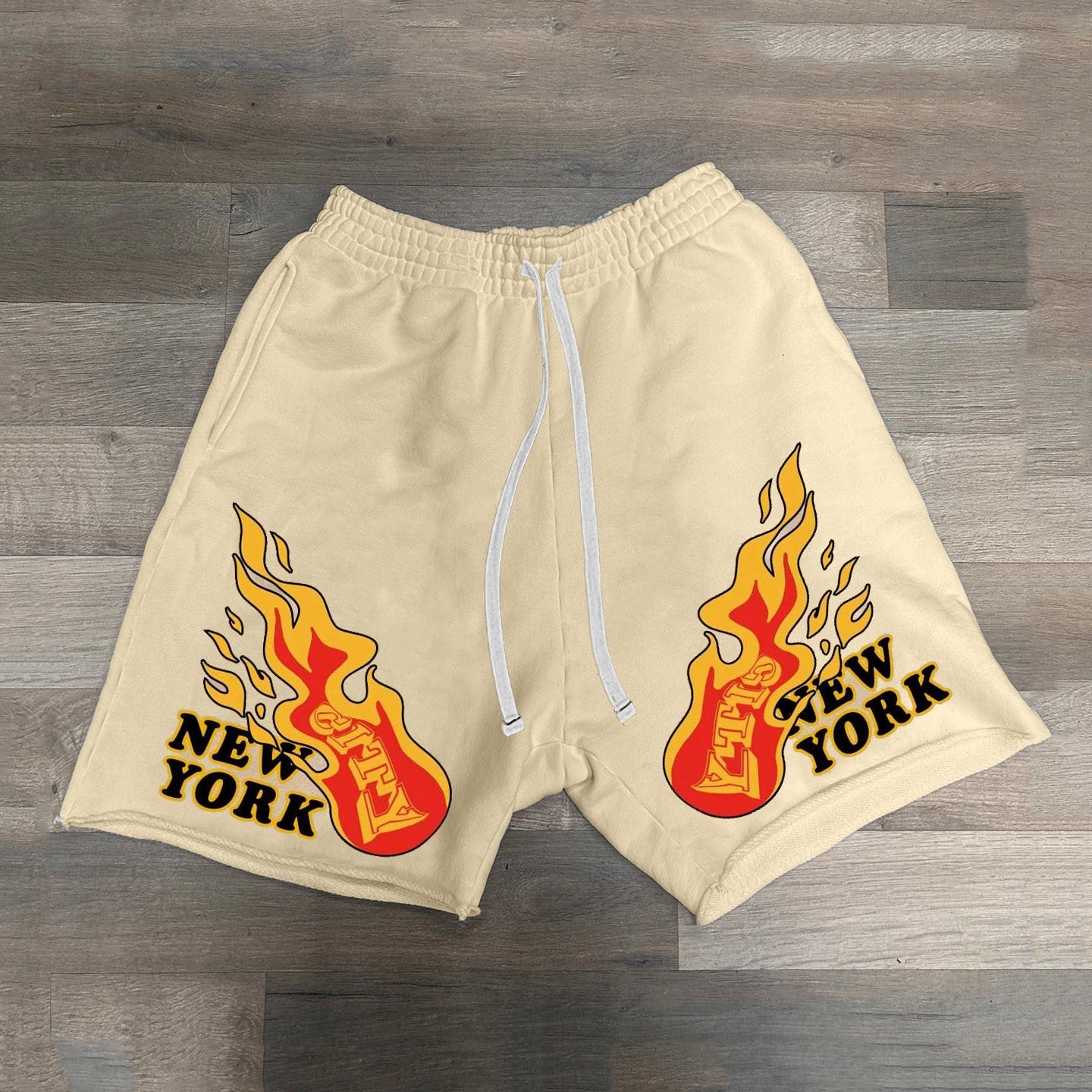 New York Flame Print Drawstring Knit Shorts