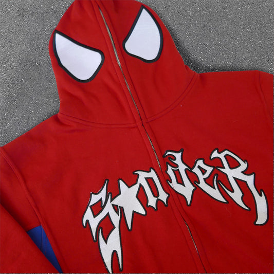 Stylish Spider-Man Pattern Full-Zip Hoodie