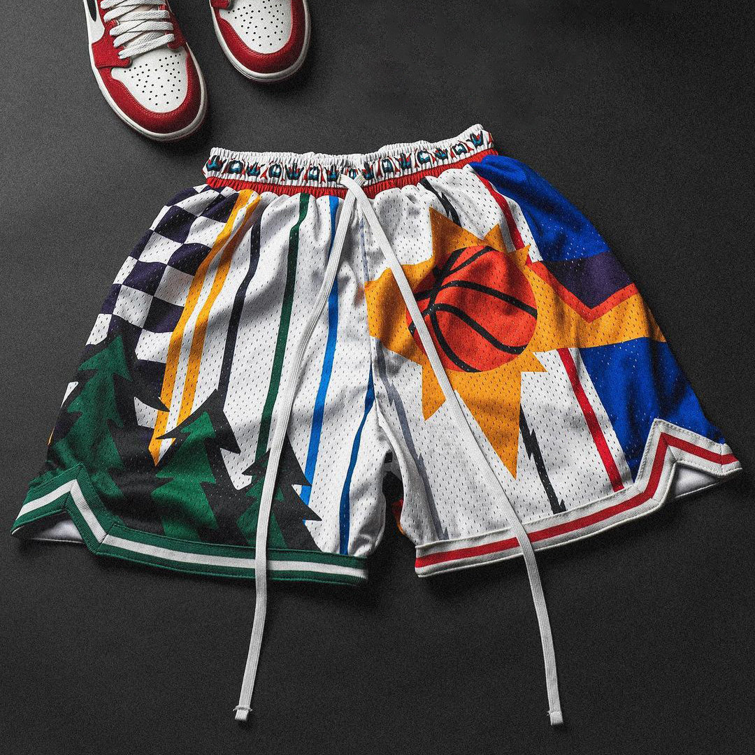 Trendy basketball team print zipper shorts
