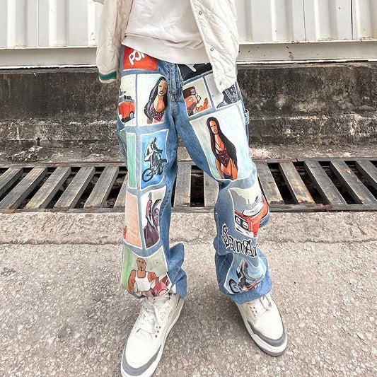 Personalized Characters Mix Print Jeans