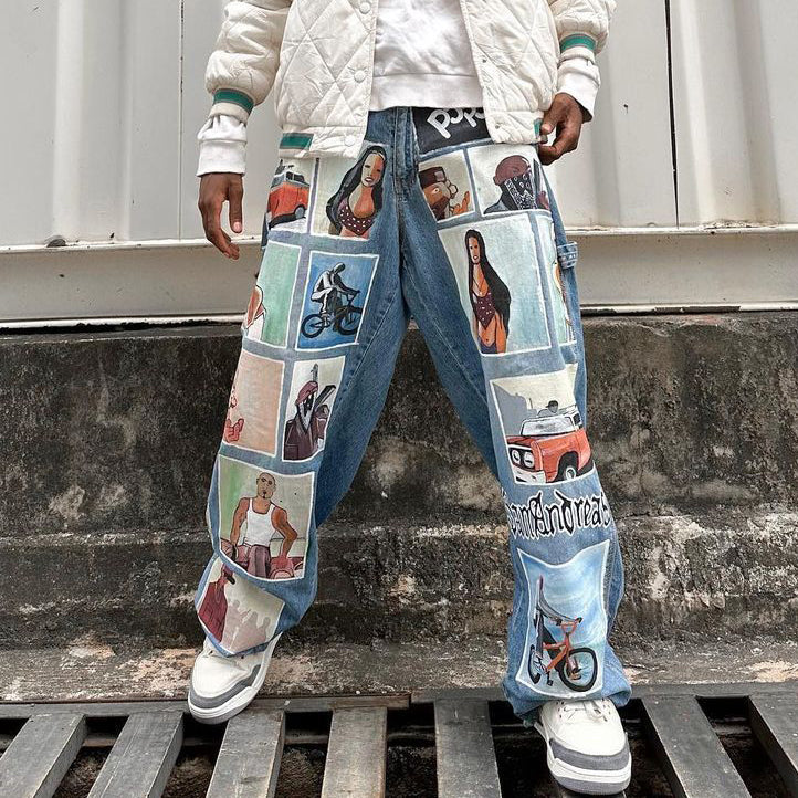Personalized Characters Mix Print Jeans