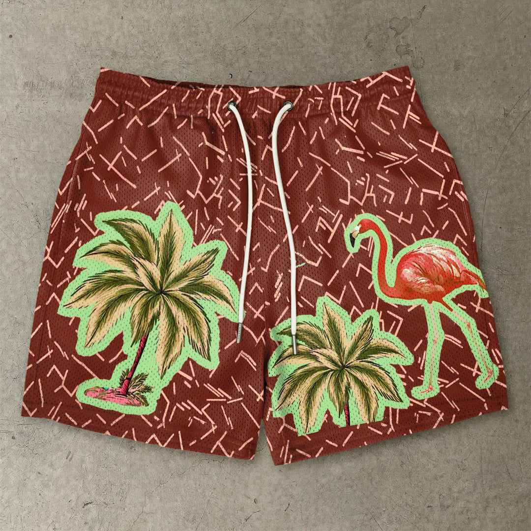Retro Trendy Flamingo Mesh Shorts