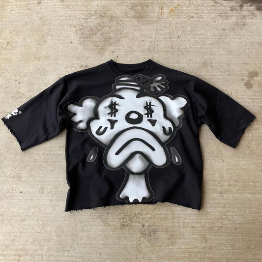 Personalized clown pattern printed irregular T-shirt