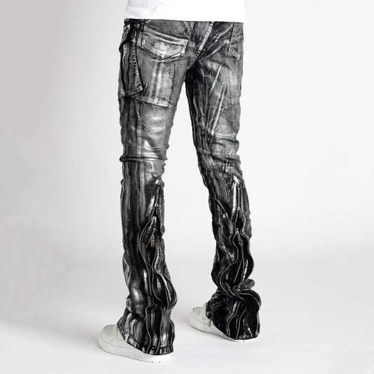 Silver Casual Street Print Jeans