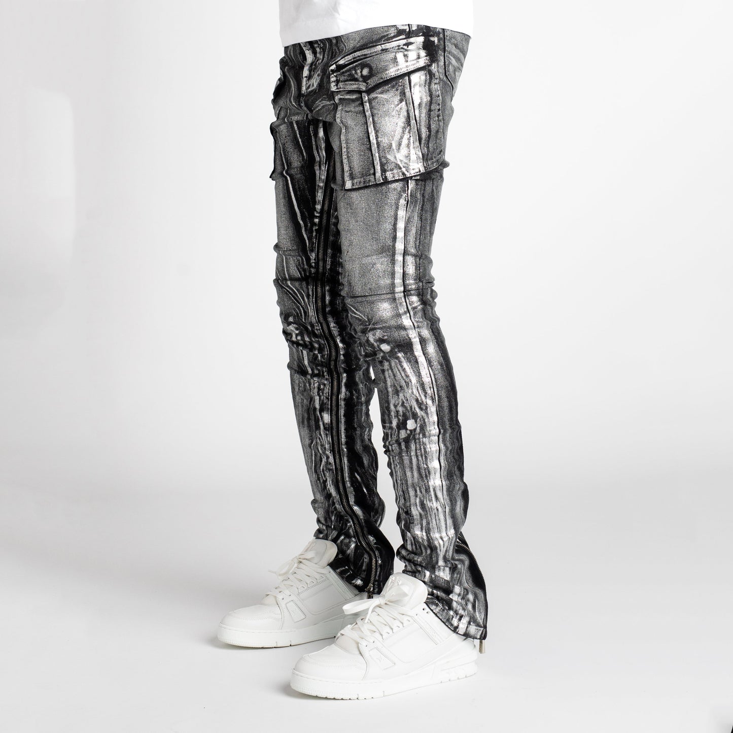 Silver Casual Street Print Jeans